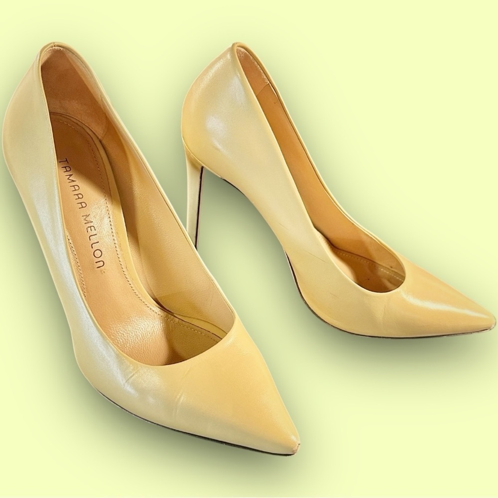 Tamara Mellon ‘Rebel 105’ Pumps in “Honey” Capretto Leather Size 6.5 ASO Meghan